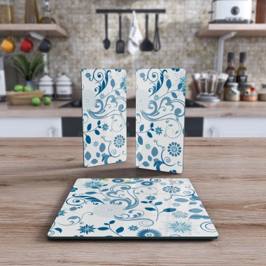 Decovetro Cam Sunum Servis Tabağı 3lü Kare Set Sarmaşık Çiçekleri