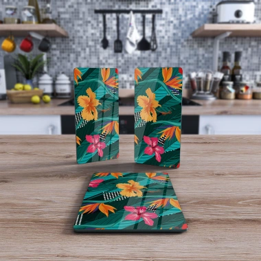 Decovetro Cam Sunum Servis Tabağı 3lü Dikdörtgen Set 1041