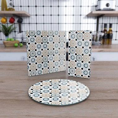 Decovetro Cam Sunum Servis Tabağı 3lü Karma Set Retro Yuvarlak Desenli