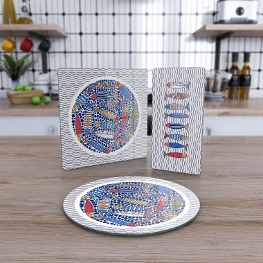 Decovetro Cam Sunum Servis Tabağı 3lü Karma Set Marine Sardini