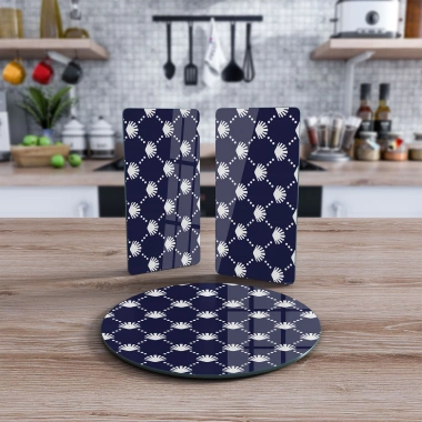 Decovetro Cam Sunum Servis Tabağı 3lü Yuvarlak Set Marine Shell