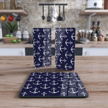 Decovetro Cam Sunum Servis Tabağı 3lü Kare Set Marine Anchor