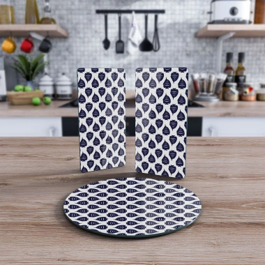 Decovetro Cam Sunum Servis Tabağı 3lü Yuvarlak Set Marine White Fish