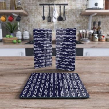 Decovetro Cam Sunum Servis Tabağı 3lü Kare Set Marine Rope