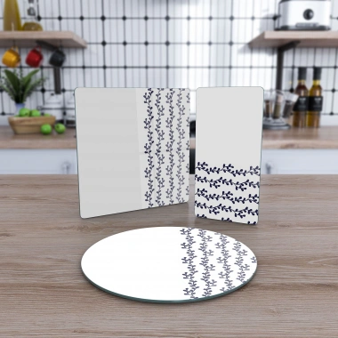 Decovetro Cam Sunum Servis Tabağı 3lü Karma Set Marine Floral Beyaz