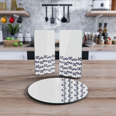 Decovetro Cam Sunum Servis Tabağı 3lü Yuvarlak Set Marine Floral White