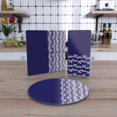 Decovetro Cam Sunum Servis Tabağı 3lü Karma Set Marine Floral