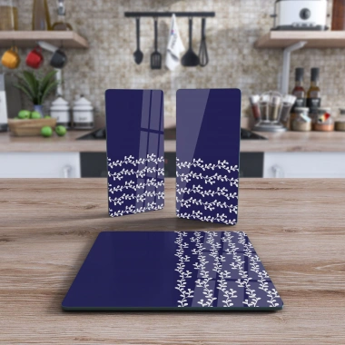 Decovetro Cam Sunum Servis Tabağı 3lü Kare Set Marine Floral