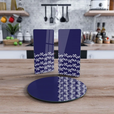 Decovetro Cam Sunum Servis Tabağı 3lü Yuvarlak Set Marine Floral