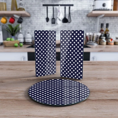 Decovetro Cam Sunum Servis Tabağı 3lü Yuvarlak Set Marine Dots