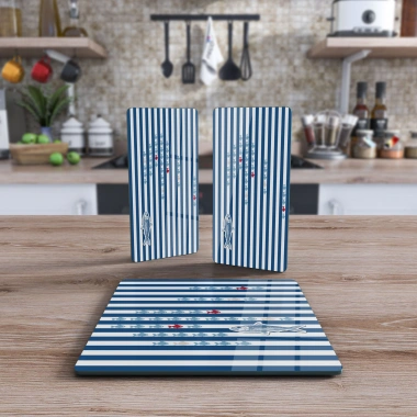 Decovetro Cam Sunum Servis Tabağı 3lü Kare Set Marine Sardinis