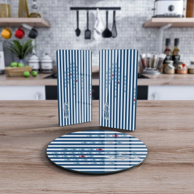 Decovetro Cam Sunum Servis Tabağı 3lü Yuvarlak Set Marine Sardinis