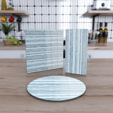 Decovetro Cam Sunum Servis Tabağı 3lü Karma Set Marine Wave Lines