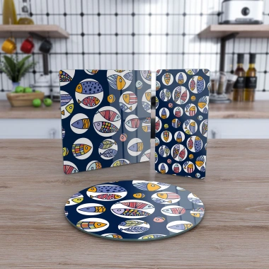 Decovetro Cam Sunum Servis Tabağı 3lü Karma Set Marine Fish Buble