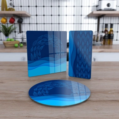 Decovetro Cam Sunum Servis Tabağı 3lü Karma Marine Blue Waves