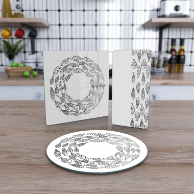 Decovetro Cam Sunum Servis Tabağı 3lü Karma Marine Black Fish