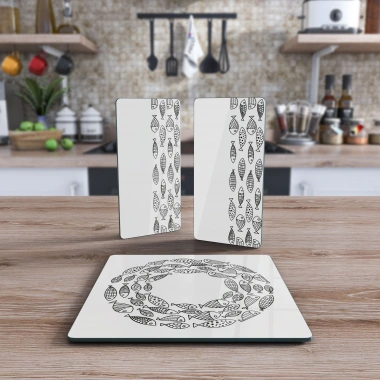 Decovetro Cam Sunum Servis Tabağı 3lü Kare Set Marine Black Fish