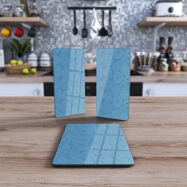 Decovetro Cam Sunum Servis Tabağı 3lü Dikdörtgen Set Geometrik Çizgi Deseni