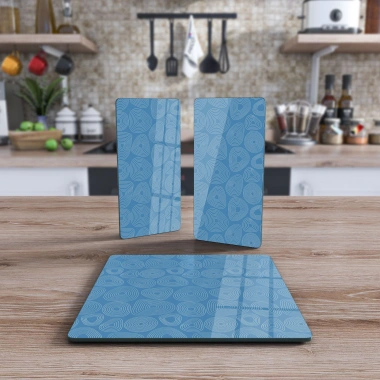 Decovetro Cam Sunum Servis Tabağı 3lü Kare Set Geometrik Çizgi Desenli