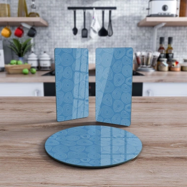 Decovetro Cam Sunum Servis Tabağı 3lü Yuvarlak Set Geometrik Çizgi Desenli