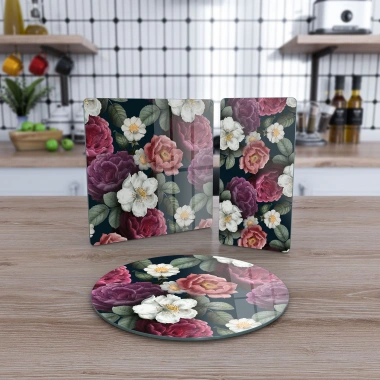 Decovetro Cam Sunum Servis Tabağı 3lü Karma Set Vintage Gül Desenli