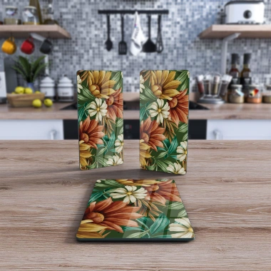 Decovetro Cam Sunum Servis Tabağı 3lü Dikdörtgen Set 1076