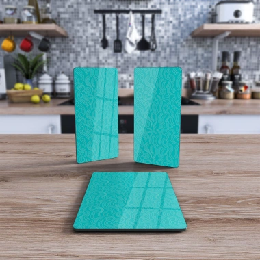 Decovetro Cam Sunum Servis Tabağı 3lü Dikdörtgen Set Yeşil Çizgi Deseni