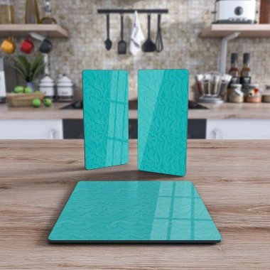 Decovetro Cam Sunum Servis Tabağı 3lü Kare Set Yeşil Çizgi Desenli