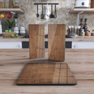 Decovetro Cam Sunum Servis Tabağı 3lü Kare Set Eski Ahşap Desenli