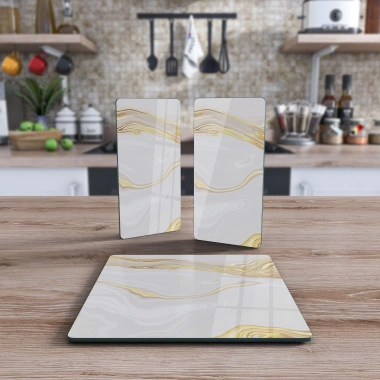 Decovetro Cam Sunum Servis Tabağı 3lü Kare Set Dalga Mermer Deseni