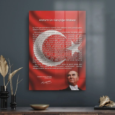 Decovetro Bayraklı Gençliğe Hitabe Cam Tablo 70x100 cm