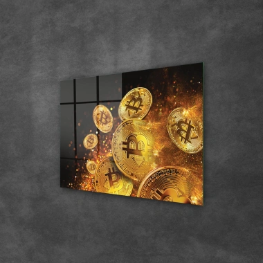 Decovetro Cam Tablo Bitcoin Gold Desenli 50x70 cm