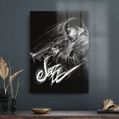 Decovetro Cam Tablo Caz Müzisyeni Temalı 50x70 cm