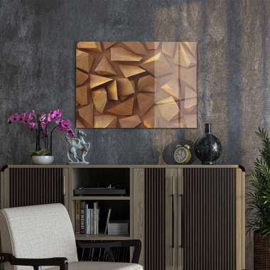 Decovetro Cam Tablo Geometrik Ahşap Ağaç Desenli 50x70 cm