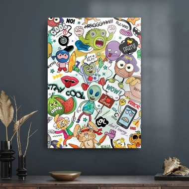 Decovetro Cam Tablo Grafiti Karakterler 50x70 cm