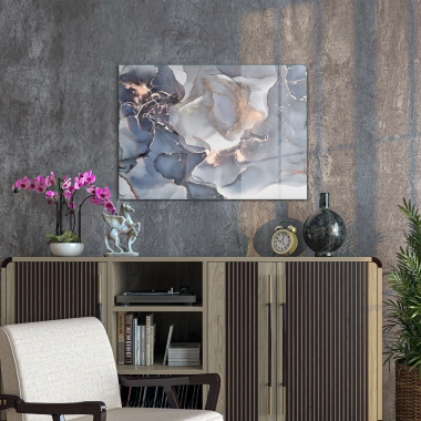 Decovetro Cam Tablo Gri Mermer Desenli 50x70 cm