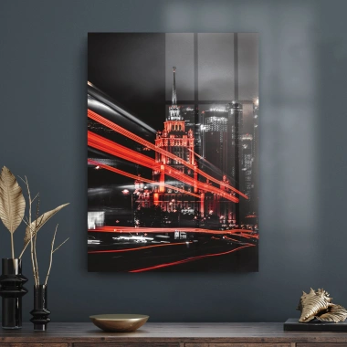 Decovetro Cam Tablo Neon Şehir Manzarası 70x100 cm