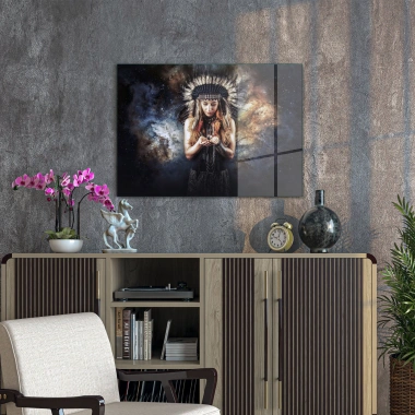 Decovetro Cam Tablo Spiritual Kızılderili Kadın 50x70 cm