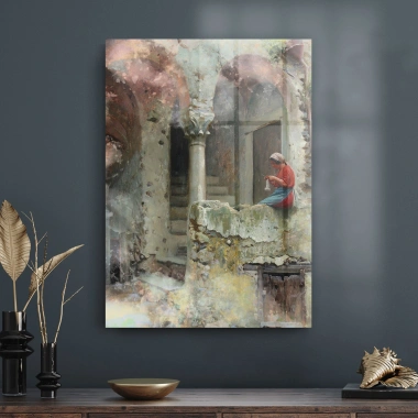 Decovetro Cam Tablo Yağlı Boya Örgücü Kız 50x70 cm