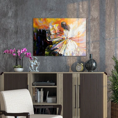 Decovetro Cam Tablo Yağlı Boya Piyano Çalan Kadın 50x70 cm
