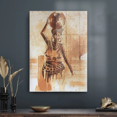 Decovetro Testi Taşıyan Afrikalı Kadın Cam Tablo 50x70 cm