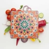 Decovetro Cam Sunum Servis Tabağı Kare 1298 Mandala Desenli