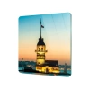 Decovetro Cam Sunum Servis Tabağı Kare Kız Kulesi Desenli 30 x 30 Cm