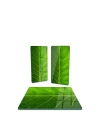 Decovetro Cam Sunum Servis Tabağı 3lü Kare Set Yeşil Yaprak Deseni