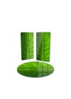 Decovetro Cam Sunum Servis Tabağı 3lü Yuvarlak Set Yeşil Yaprak Desenli