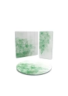 Decovetro Cam Sunum Servis Tabağı 3lü Karma Set Yeşil Çiçek desenli
