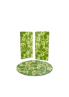Decovetro Cam Sunum Servis Tabağı 3lü Yuvarlak Set Yeşil Kelebek Desenli