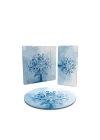 Decovetro Cam Sunum Servis Tabağı 3lü Karma Set Mavi Hayat Ağacı Desenli