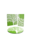Decovetro Cam Sunum Servis Tabağı 3lü Karma Set Yeşil Ağaç Desenli