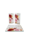 Decovetro Cam Sunum Servis Tabağı 3lü Kare Set Renkli Çiçek Deseni